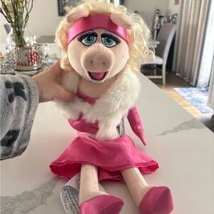 Miss piggy Pink Plush Pig Doll with White Fur Trim